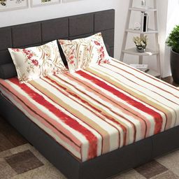 Story@home Red White Striped Cotton 144 TC Queen Bedsheet With 2 Pillow Covers-image-39