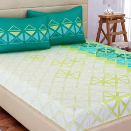 SEJ by Nisha Gupta Off-White Geometric Flat 144 TC 1 Double Bedsheet 2 Pillow Covers-image-73