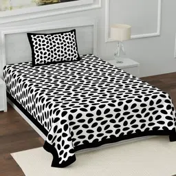HOMELINE Black & White Ethnic Motifs 140 TC Single Bedsheet with 1 Pillow Covers-image-55