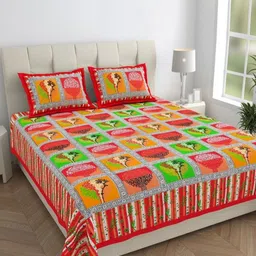HOMELINE Red & White Ethnic Motifs 144 TC Queen Bedsheet with 2 Pillow Covers-image-6