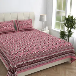 HOMELINE Purple & White Ethnic Motifs 144 TC Queen Bedsheet with 2 Pillow Covers-image-94