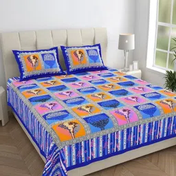 HOMELINE Blue & Pink Floral Cotton 144 TC Double Queen Bedsheet Set-2.35 m x 2.15 m-image-32