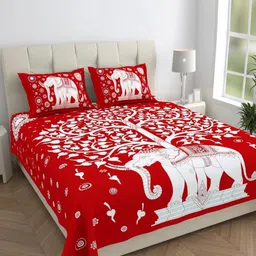 HOMELINE Red & White Graphic 144 TC Queen Bedsheet with 2 Pillow Covers-image-19