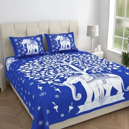 HOMELINE Blue & White Graphic Cotton 144 TC Double Queen Bedsheet Set-2.35 m x 2.15 m-image-57