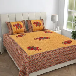 HOMELINE Brown & White Ethnic Motifs 144 TC Queen Bedsheet with 2 Pillow Covers-image-96