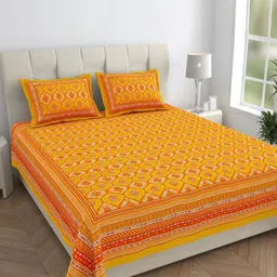 HOMELINE Yellow & Orange Ethnic Cotton 144 TC Double Queen Bedsheet Set-2.35 m x 2.15 m-image-63