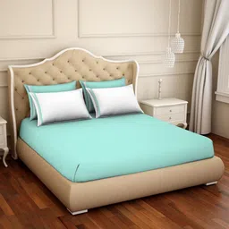 SPACES Hygro Hygro Green & White 300 TC Flat Cotton King Bedsheet with 4 Pillow Covers-26