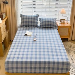JC HOME Blue Geometric Cotton Fitted 230 TC King Bedsheet With 2 Pillow Covers-image-63
