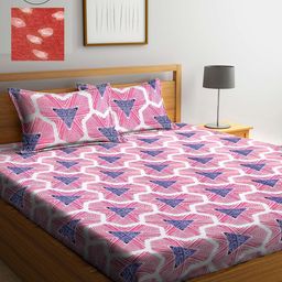Arrabi Pink & Red Geometric 300 TC 2 King Bedsheet with 4 Pillow Covers-9