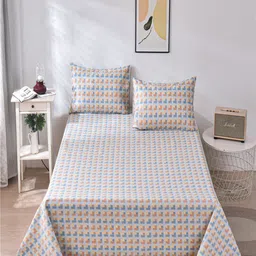 JC HOME Blue & Yellow Ethnic Motifs 160 TC King Bedsheet with 2 Pillow Covers-picture-4
