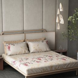 DDecor Live Beautiful Beige & Red Floral 140 TC Cotton King Bedsheet & 4 Pillow Covers-picture-44