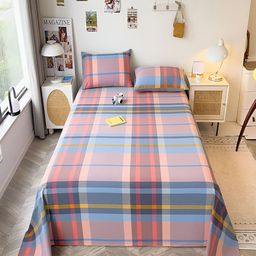 JC HOME Blue Geometric 220 TC Pure Cotton Single Bedsheet With 2 Pillow Covers-image-1