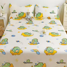 JC HOME Cream-Coloured Printed 230 TC Cotton Single Bedsheet with 1Pillow Covers-image-37