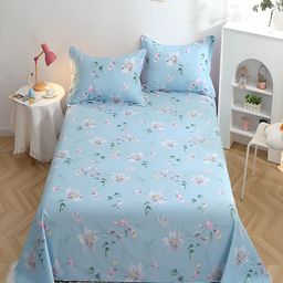 JC HOME Blue & Pink Floral 210 TC Cotton Single Bedsheet with 1 Pillow Covers-image-91
