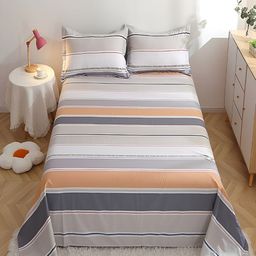 JC HOME White & Grey Striped Cotton 210 TC King Bedsheet with 2 Pillow Covers-image-42