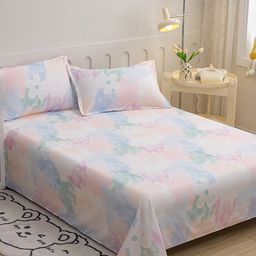 JC HOME White & Pink Floral Printed 140 TC King Bedsheet & 2 Pillow Covers-image-78