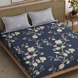 CHHAVI INDIA Blue & Green Floral 210 TC King Bedsheet With 2 Pillow Covers-image-22