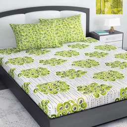 Divine Casa Set Of 2 Green & White Floral 144 TC King Bedsheet with 4 Pillow Covers-image-20
