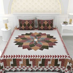LIVING ROOTS White & Green Ethnic Motifs 150 TC King Bedsheet with 2 Pillow Covers-image-44