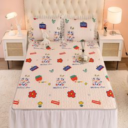 JC HOME White & Red Geometric 160 TC Fitted King Bedsheet with 2 Pillow Covers-image-57