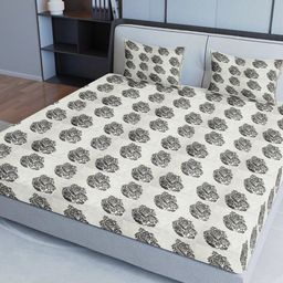 Aura Black & Cream Ethnic Motifs Cotton 200 TC Queen Bedsheet with Pillow Covers-picture-21