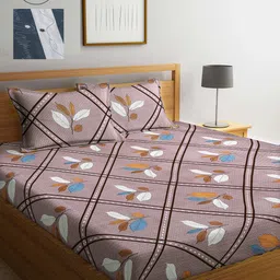 Arrabi Grey & Blue Floral 300 TC 2 King Bedsheet with 4 Pillow Covers-image-47