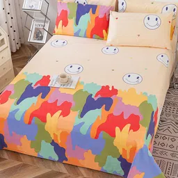JC HOME Peach & Blue Printed 220 TC Pure Cotton King Bedsheet With 2 Pillow Covers-image-16