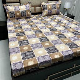 Pure Decor Brown & Purple Floral 250 TC Queen Bedsheet with 2 Pillow Covers-image-63