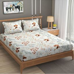 MallowWorld Brown & White Floral 300 TC King Bedsheet with 2 Pillow Covers-image-55