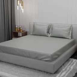 Stoa Paris Date Night Grey Polyester 300 TC King Fitted Bedsheet With 2 Pillow Covers-image-53