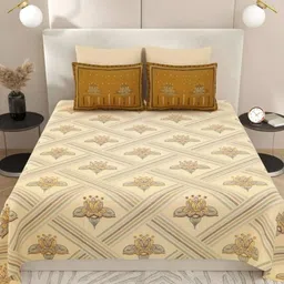LIVING ROOTS Yellow & Black Floral Pure Cotton 300 TC King Bedsheet with 2 Pillow Covers-image-30