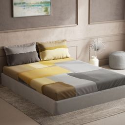 DDecor Grey & Yellow Abstract 140 TC Cotton Queen Bedsheet With 2 Pillow Covers-picture-11