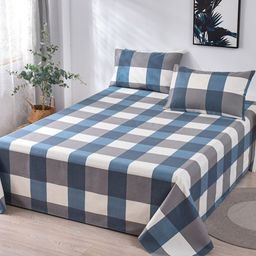 JC HOME White & Blue Printed 160 TC King Bedsheet & 2 Pillow Covers-image-75