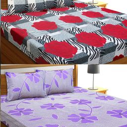 Aura Red & Purple Floral 144 TC 2 Queen Bedsheet with 4 Pillow Covers-11