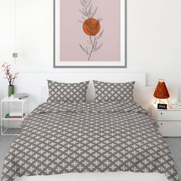 Aura Grey & White Geometric 200 TC Queen Bedsheet with 2 Pillow Covers-image-91
