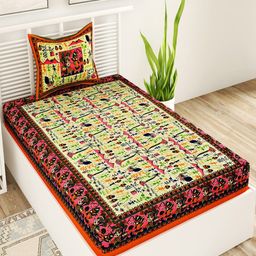 UNIQCHOICE Yellow Printed Cotton 120 TC Single Bedsheet With 1 Pillow Covers-image-66