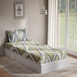 DDecor Green & Grey Geometric 144 TC Cotton Single Bedsheet with 1 Pillow Cover-picture-29
