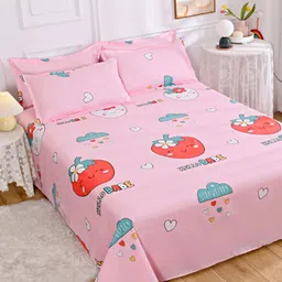 JC HOME Pink & Red Conversational 140 TC King Bedsheet With 2 Pillow Covers-image-89