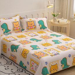 JC HOME Green & Yellow Graphic 140 TC Queen Bedsheet With 2 Pillow Covers-image-12