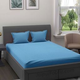 JAIPUR FABRIC Blue Striped 160 TC Satin King Bedsheet With 2 Pillow Covers-picture-41