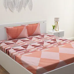 HOME AFFAIRS Peach-Coloured Printed 210 TC Pure Cotton King Bedsheet & 2 Pillow Covers-8