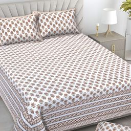 Serene Decor Brown & White Floral Printed 160 TC King Bedsheet Set-image-98