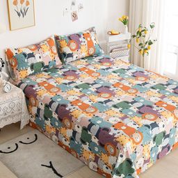 JC HOME Grey & Blue Cartoon Characters 200 TC Pure Cotton King Bedsheet with 2 Pillow Covers-image-12