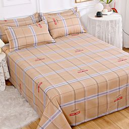 JC HOME Khaki & Red Geometric 140 TC King Bedsheet & 2 Pillow Covers-image-25