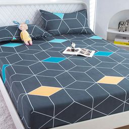 JC HOME Charcoal Geometric Printed 120 TC Fitted Queen Bedsheet with 2 Pillow Covers-12