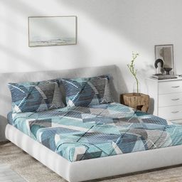 DDecor Live Beautiful Blue & Grey Abstract 140 TC Cotton Queen Bedsheet & 2 Pillow Covers-picture-47