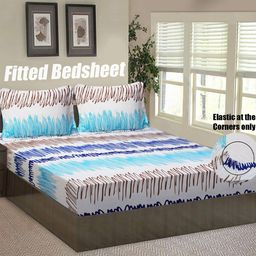 Good Homes by Home Candy White & Turquoise Blue 144 TC Queen Bedsheet with 2 Pillow Covers-55