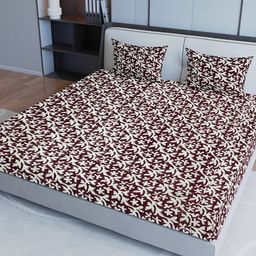 Aura Maroon Ethnic Motifs Pure Cotton Fitted 200 TC Queen Bedsheet with 2 Pillow Covers-picture-3