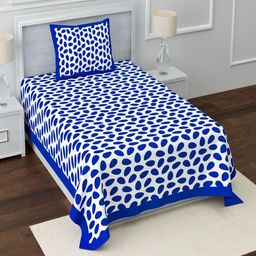 Aura Blue & White Geometric 120 TC Pure Cotton Single Bedsheet With 2 Pillow Covers-image-42