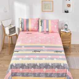 JC HOME Pink & Grey Striped 160 TC King Bedsheet With 2 Pillow Covers-image-101